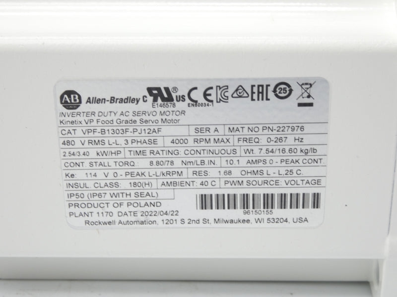 ALLEN BRADLEY VPF-B1303F-PJ12AF SER. A 480V 10.1A NSMP