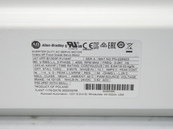 ALLEN BRADLEY VPF-B1303F-PJ14AF SER. A 480V 10.1A NSMP