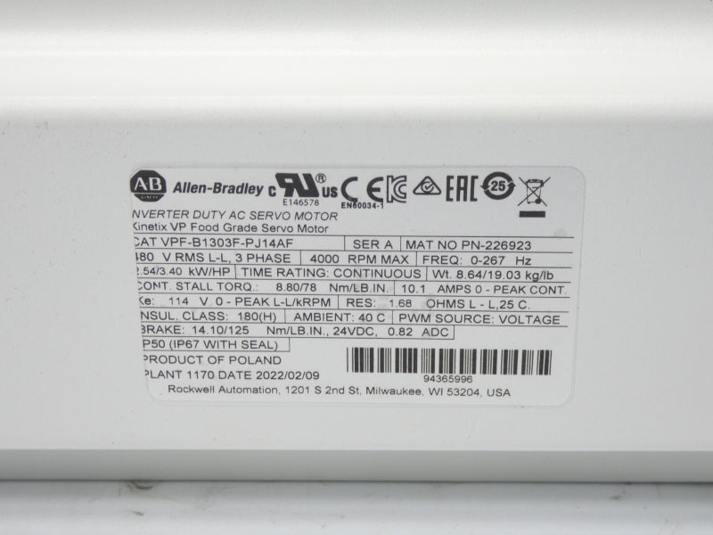 ALLEN BRADLEY VPF-B1303F-PJ14AF SER. A 480V 10.1A NSMP