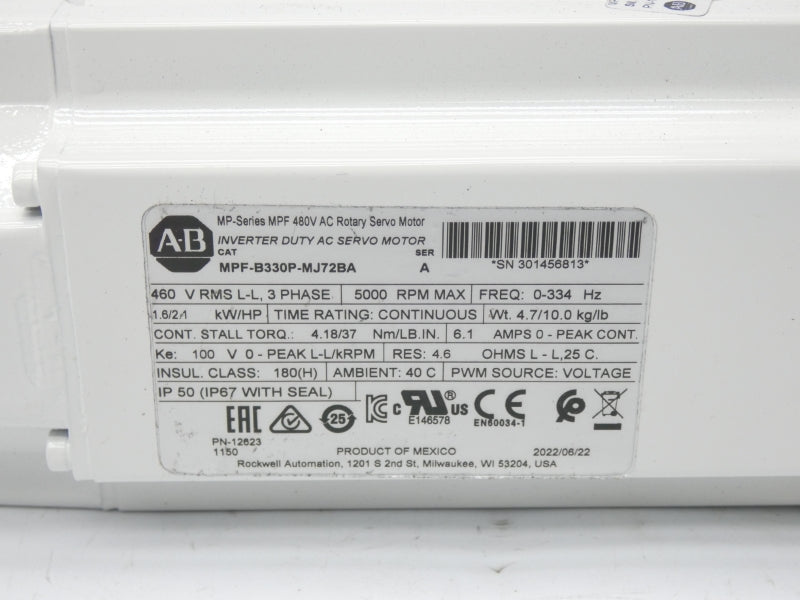 ALLEN BRADLEY MPF-B330P-MJ72BA SER. A 460V 6.1A NSMP