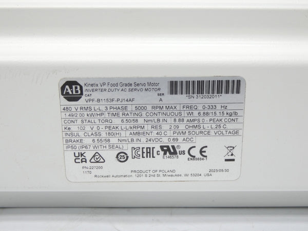ALLEN BRADLEY VPF-B1153F-PJ14AF SER. A 480V 8.88A UNMP
