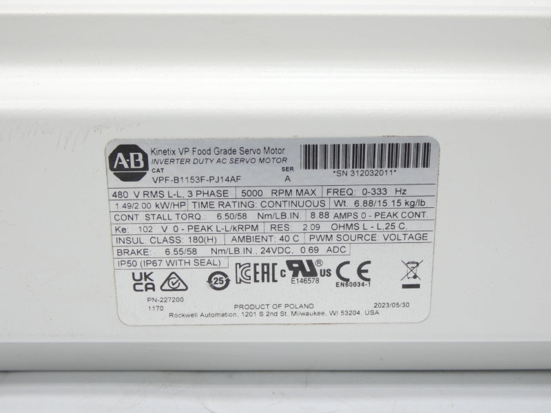ALLEN BRADLEY VPF-B1153F-PJ14AF SER. A 480V 8.88A UNMP