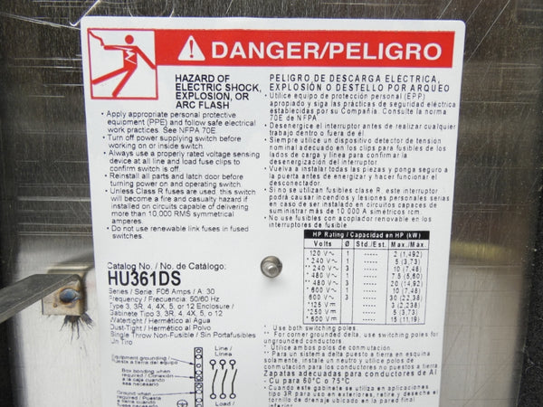 SQUARE D HU361DS SER. F06 600V 30A NSMP