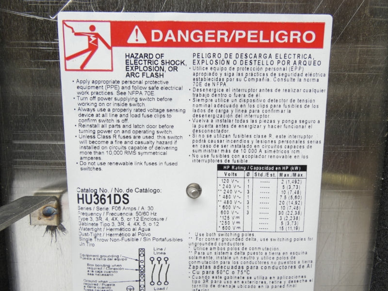 SQUARE D HU361DS SER. F06 600V 30A NSMP