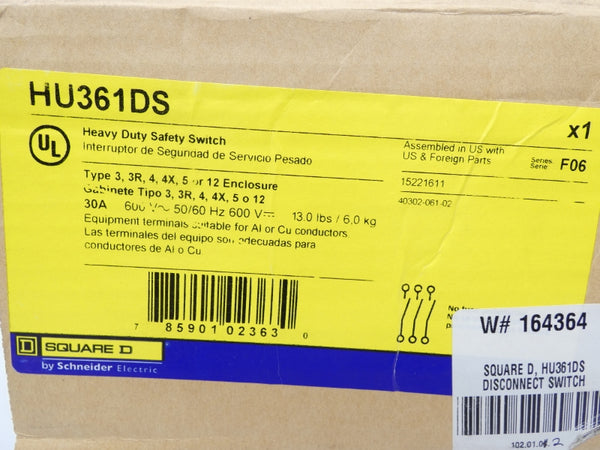SQUARE D HU361DS SER. F06 600V 30A NSMP