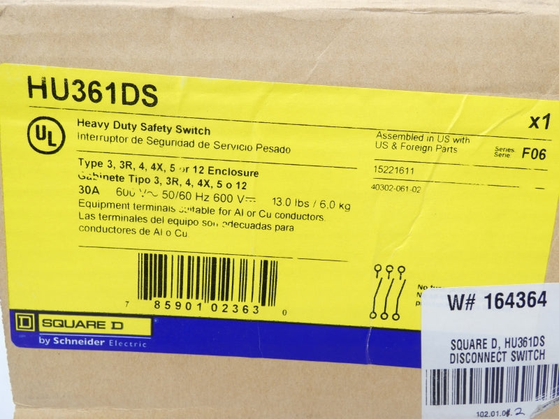 SQUARE D HU361DS SER. F06 600V 30A NSMP