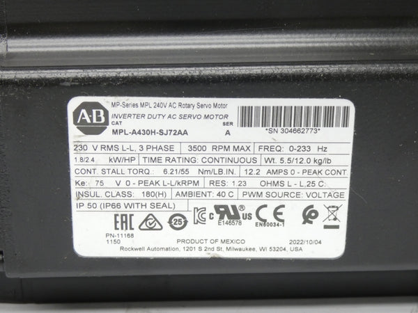 ALLEN BRADLEY MPL-A430H-SJ72AA SER. A 230V 12.2A NSNP