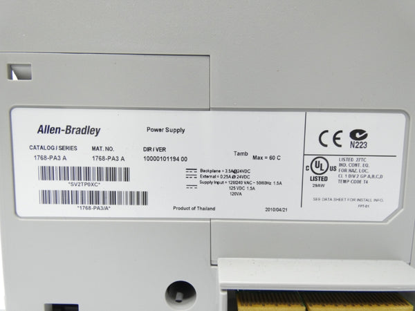 ALLEN BRADLEY 1768-PA3 SER. A VER. 00 120/240VAC 3.5A NSNP