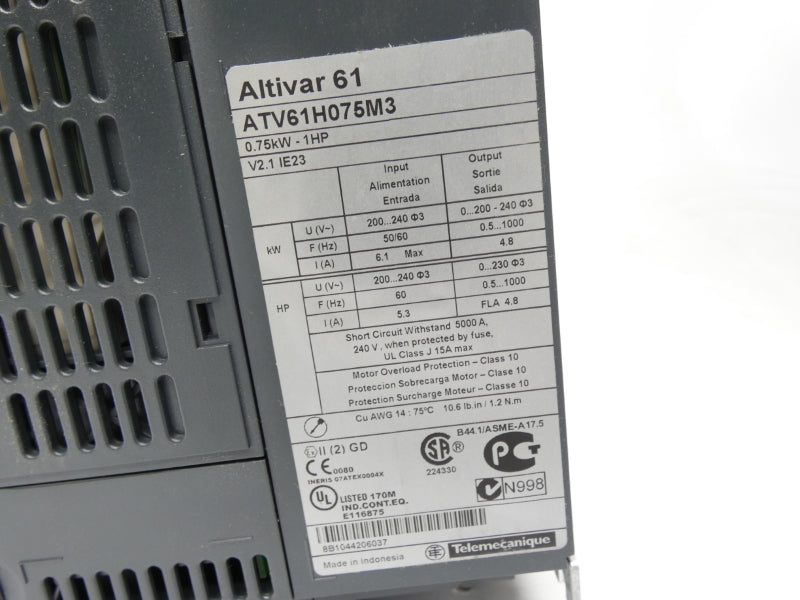 SCHNEIDER ELECTRIC ATV61H075M3 200-240V 6.1A NSMP