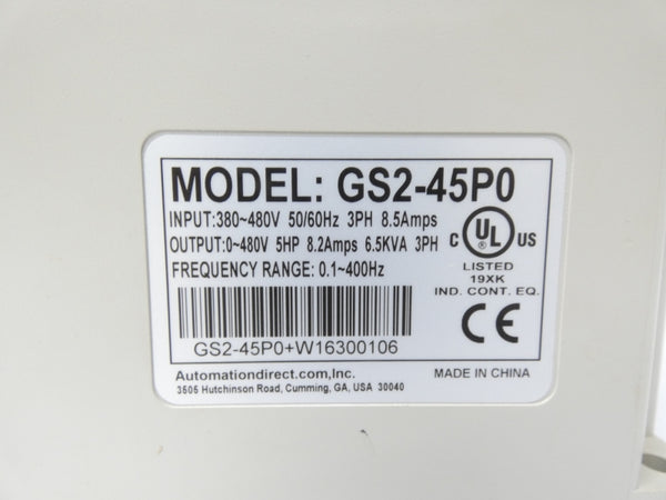 AUTOMATION DIRECT GS2-45P0 W16300106 380-480V 8.5A UNMP