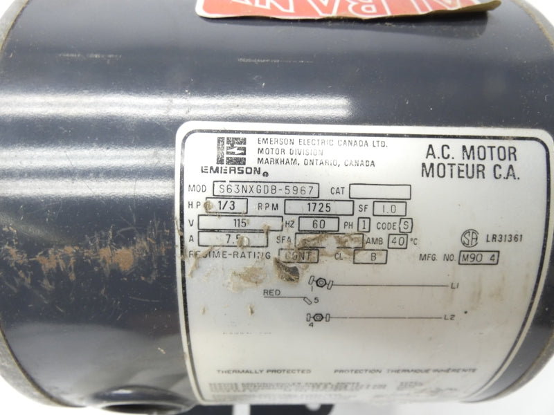 EMERSON S63NXGDB-5967 115V 7.5A 1/3HP 1725RPM UNMP