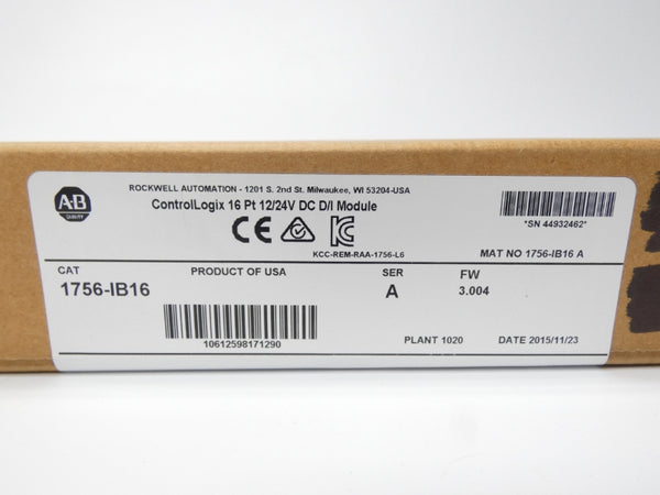 ALLEN BRADLEY 1756-IB16 SER. A F/W 3.004 12/24VDC DATE: 2015 NSFS