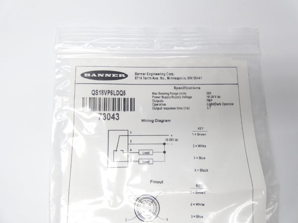 BANNER ENGINEERING QS18VP6LDQ5 73043 10-30VDC NSMP