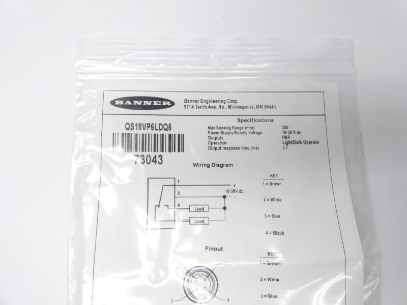BANNER ENGINEERING QS18VP6LDQ5 73043 10-30VDC NSMP