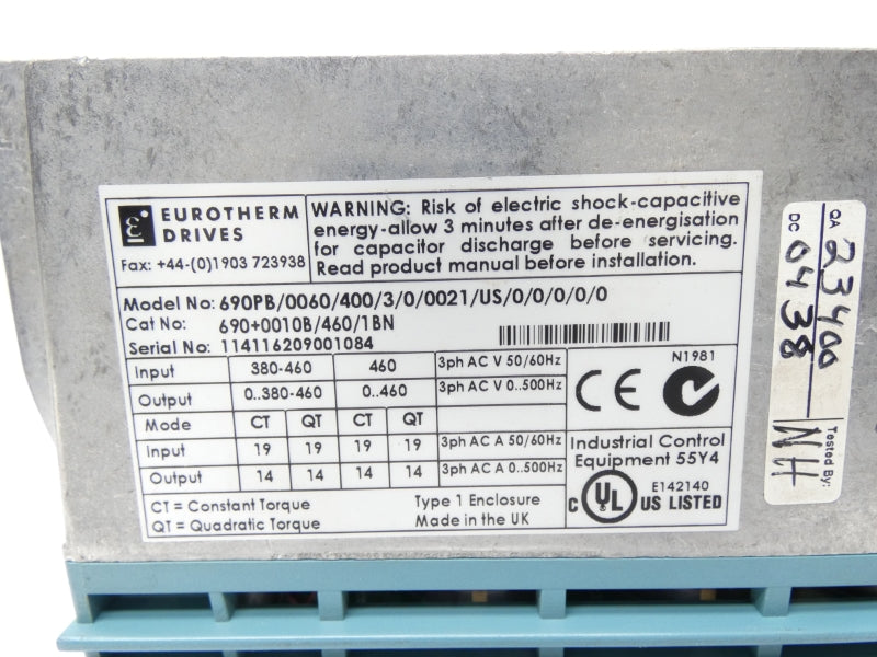 EUROTHERM DRIVES 690PB/0060/400/3/0/0021/US/0/0/0/0 380-460V (AS PICTURED) UNMP