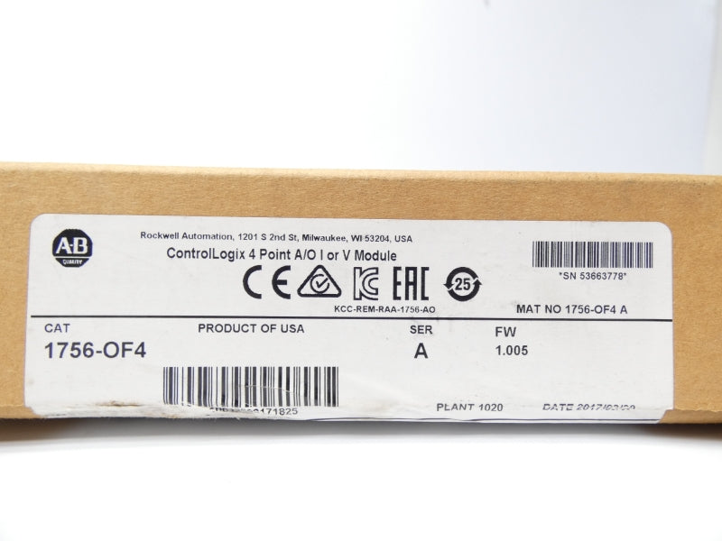 ALLEN BRADLEY 1756-OF4 SER.A F/W 1.005 10VDC DATE 2017 NSFS