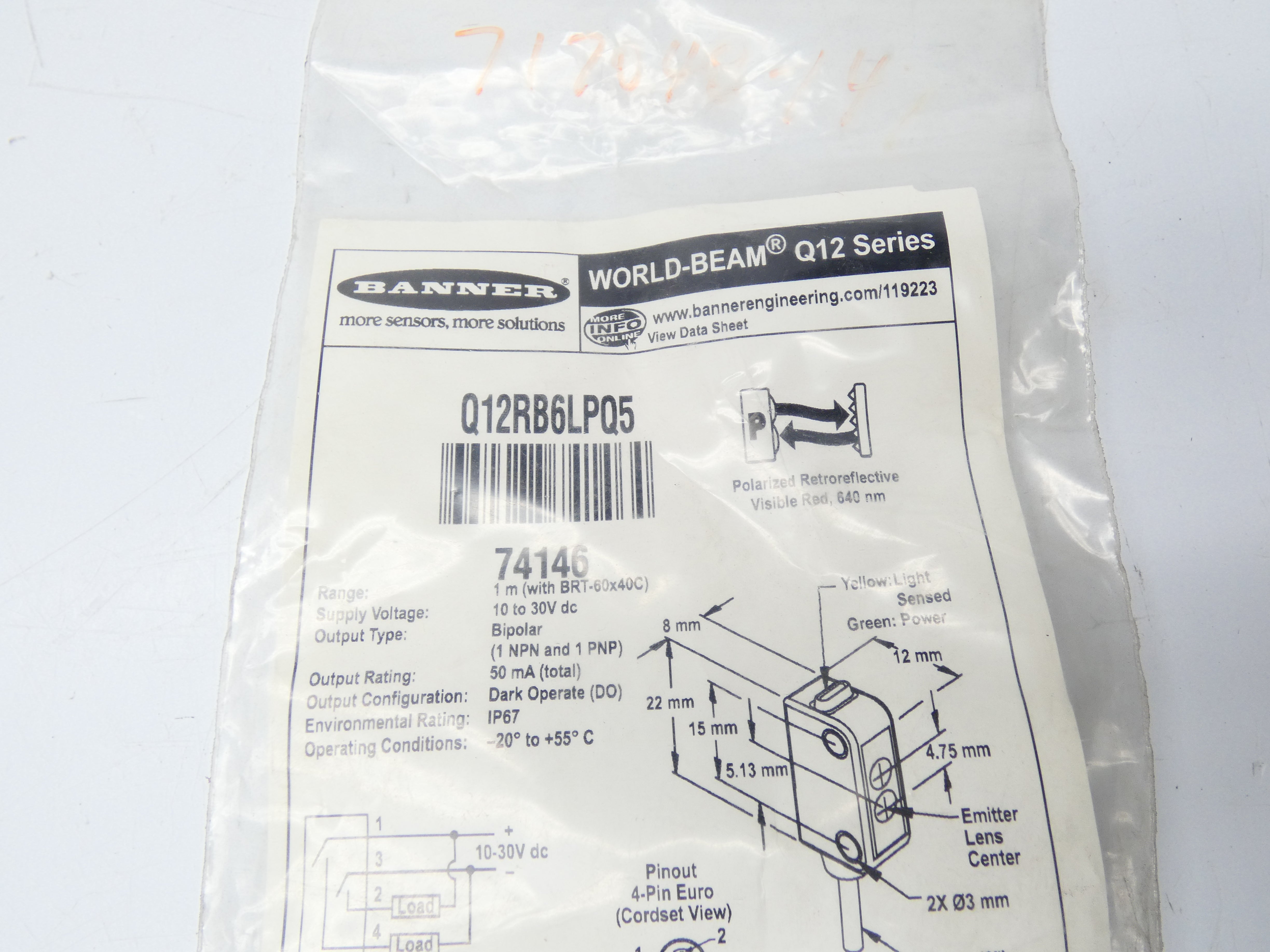 BANNER ENGINEERING Q12RB6LPQ5 74146 10-30VDC NSMP