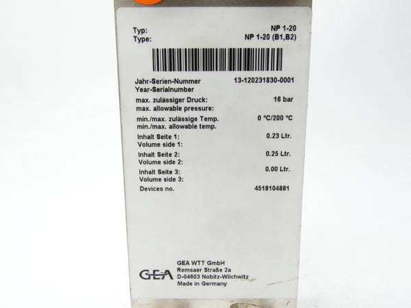 GEA NP1-20 4518104881 0-200C NSNP
