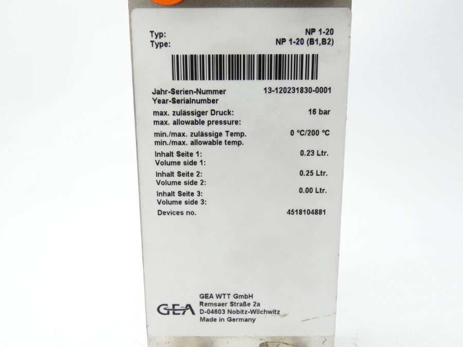 GEA NP1-20 4518104881 0-200C NSNP