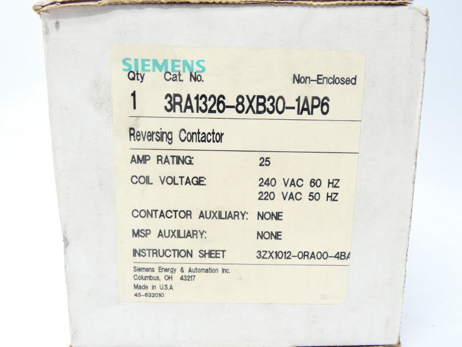 SIEMENS 3RA1326-8XB30-1AP6 220-240VAC 25A NSFS