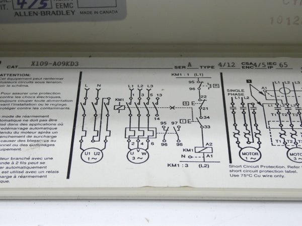 ALLEN BRADLEY 109-A09KD3-B22-1 SER. A (ENCLOSURE ONLY) NSNP