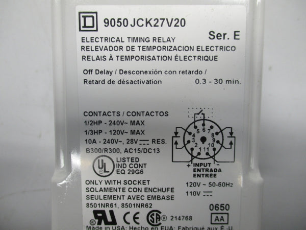SQUARE D 9050JCK27V20 SER.E 240VAC 10A 0.3-30MIN NSMP