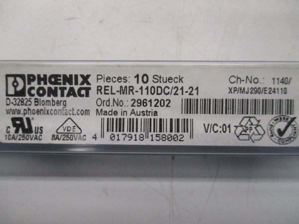 PHOENIX CONTACT REL-MR-110DC/21-21 2961202 250VAC (PKG OF 10) NSMP