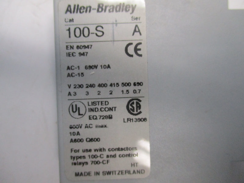 ALLEN BRADLEY 100-SA10 SER.A 600VAC 10A UNMP