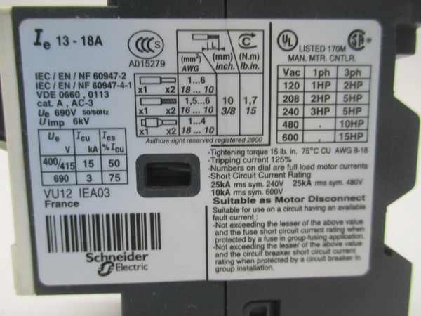 TELEMECANIQUE GV2ME20 690V 13-18A NSNP