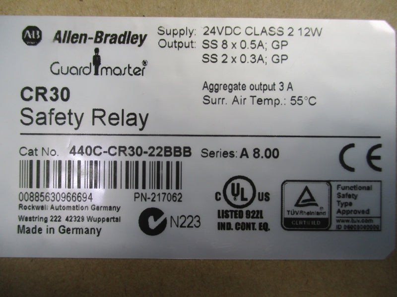 ALLEN BRADLEY 440C-CR30-22BBB SER.A F/W. 8.00 24VDC (BR/WH) NSMP