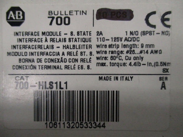 ALLEN BRADLEY 700-HLS1L1 SER.A 110-125VAC/DC 2A NSNP