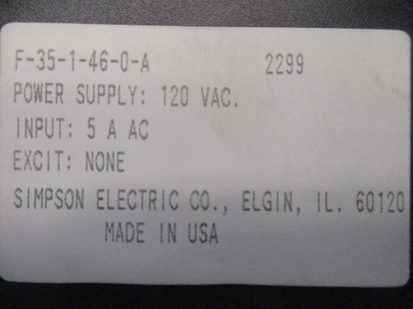 SIMPSON ELECTRIC F-35-1-46-0-A 2T872 120VAC NSMP