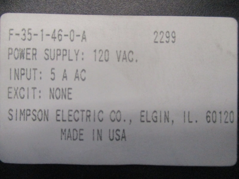SIMPSON ELECTRIC F-35-1-46-0-A 2T872 120VAC NSMP