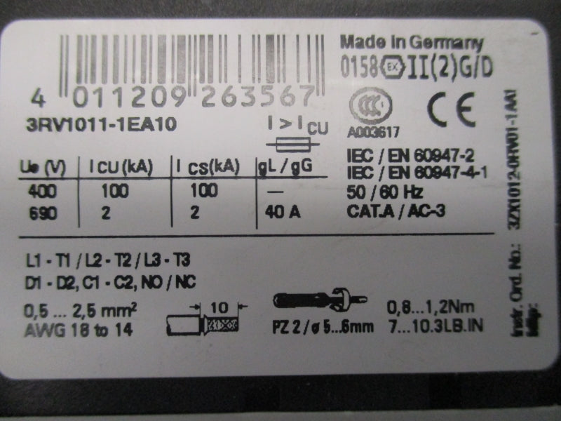 SIEMENS 3RV1011-1EA10 2.8-4.0A NSMP