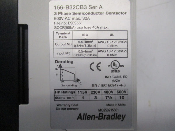 ALLEN BRADLEY 156-B32CB3 SER.A 660VAC 32A (WH) NSMP
