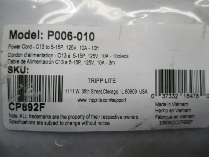 TRIPP LITE P006-010 125V 10A NSMP
