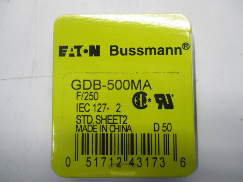 EATON GDB-500MA 250VAC 0.5A (PKG OF 5) NSMP