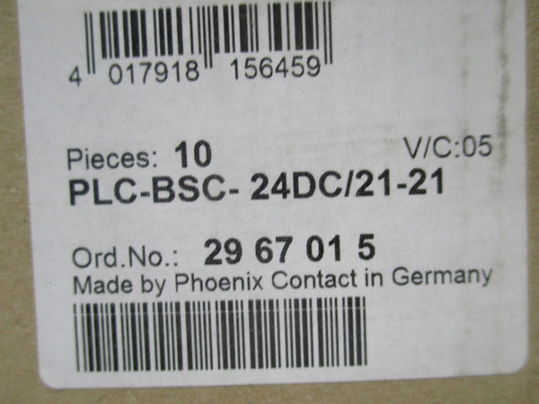 PHOENIX CONTACT PLC-BSC-24DC/21-21 2967015 24VDC 6A (PKG OF 10) NSFS