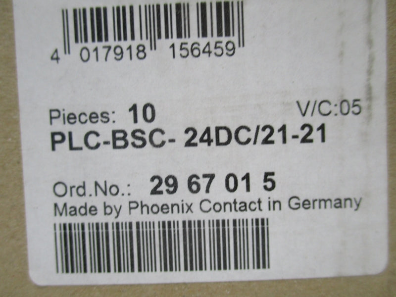 PHOENIX CONTACT PLC-BSC-24DC/21-21 2967015 24VDC 6A (PKG OF 10) NSFS