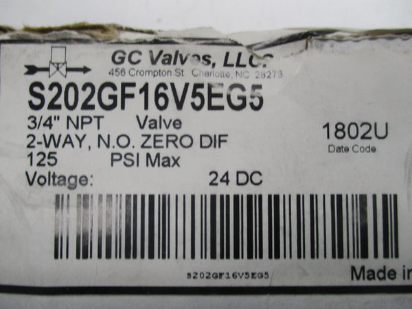GC VALVES S202GF16V5EG5 24VDC 125PSI 3/4" NSMP