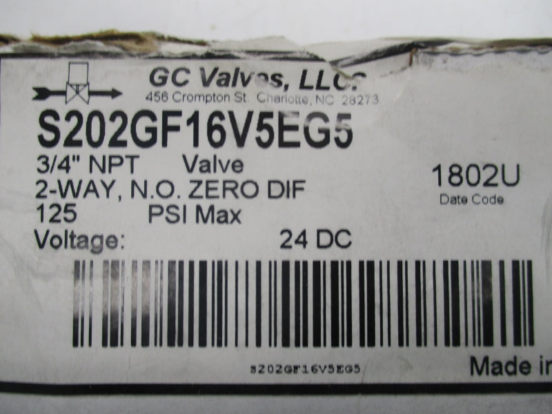 GC VALVES S202GF16V5EG5 24VDC 125PSI 3/4" NSMP