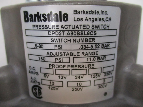 BARKSDALE DPD2T-A80SSL6CS 160PSI NSMP