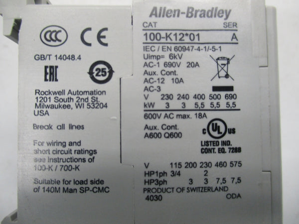 ALLEN BRADLEY 100-K12DJ01 SER.A 24VDC NSNP