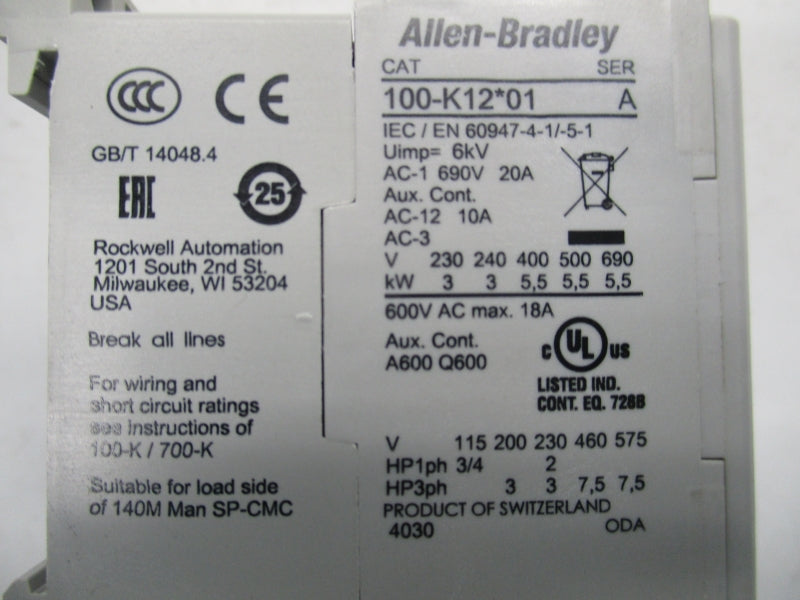 ALLEN BRADLEY 100-K12DJ01 SER.A 24VDC NSNP