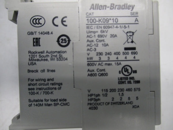 ALLEN BRADLEY 100-K09DJ10 SER.A 24VDC NSNP