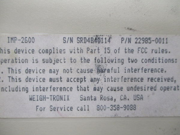 WEIGH-TRONIX IMP-2600 22985-0011 UNMP