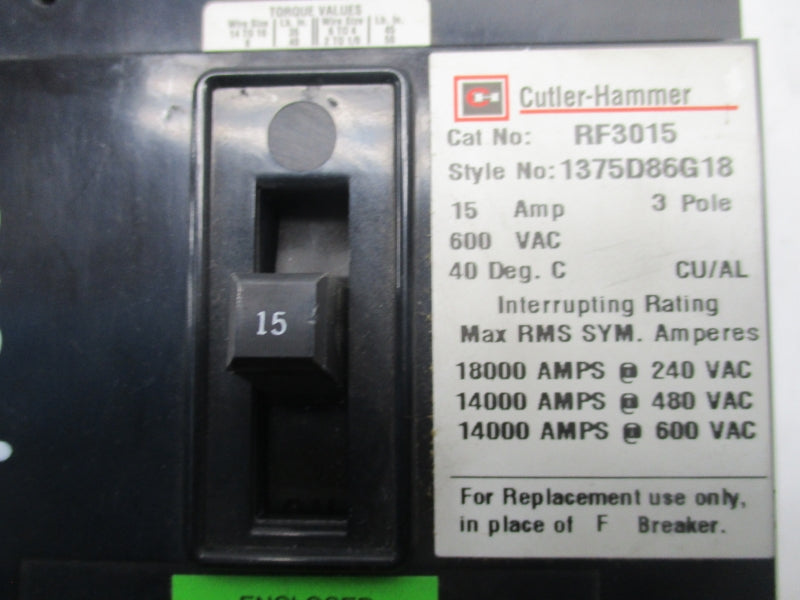 CUTLER-HAMMER RF3015 1375D86G18 600VAC 15A NSNP