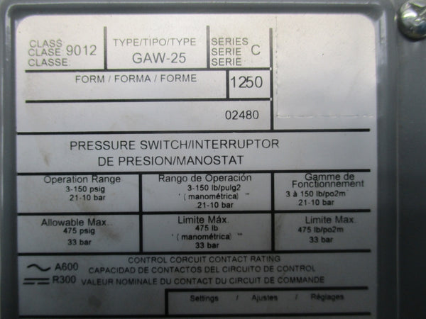 SQUARE D 9012GAW-25 SER. C 475PSI NSNP