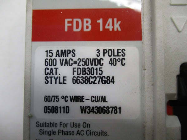 CUTLER-HAMMER FDB3015 600VAC 15A NSNP