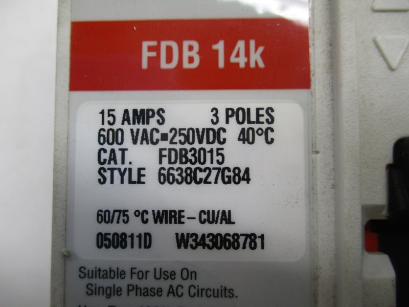 CUTLER-HAMMER FDB3015 600VAC 15A NSNP